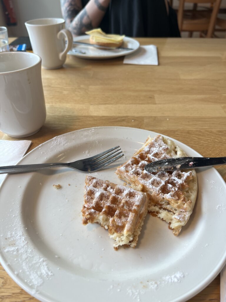 selbstgemachte belgische Waffeln mit Puderzucker