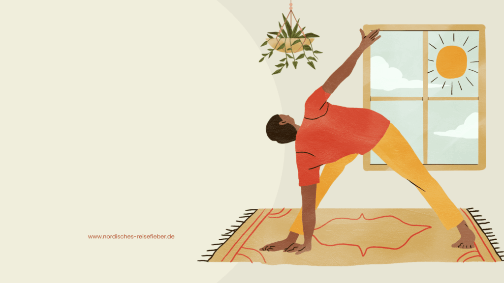 Yoga im urlaub auf dem Teppich übend